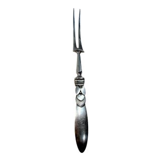 Vintage Georg Jensen "Cactus" Pattern Sterling Silver 2-Tine Roast Carving Fork For Sale