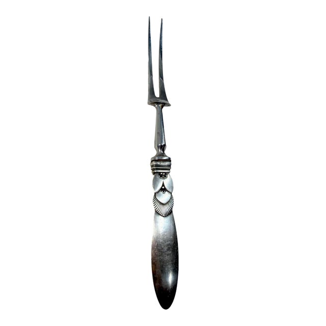 Vintage Georg Jensen "Cactus" Pattern Sterling Silver 2-Tine Roast Carving Fork For Sale