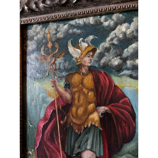 Grand Tour Style Italian Oil on Wood Painting of Mercury Later Figurative Frame For Sale - Image 11 of 12