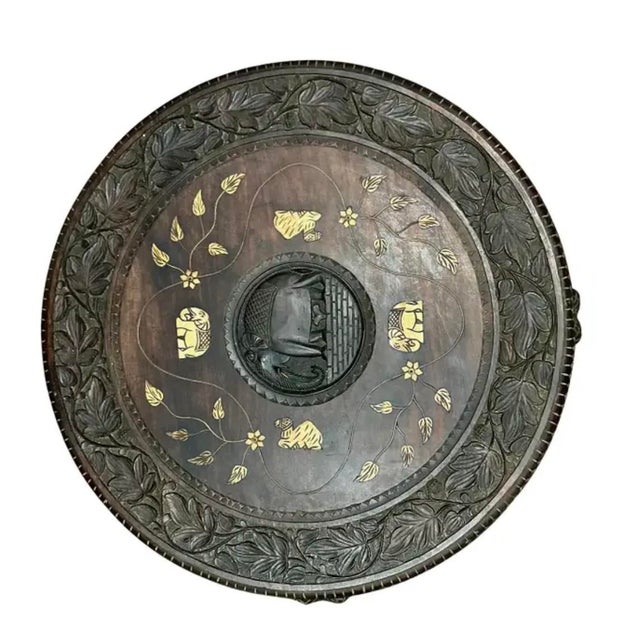 Wood Anglo Indian Round Elephant Side Table For Sale - Image 7 of 13