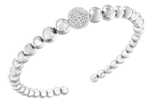 .925 Sterling Silver 1/6 Cttw Diamond Rondelle Graduated Ball Bead Cuff Bangle Bracelet - Fits wrists up to 7 1/2 inches