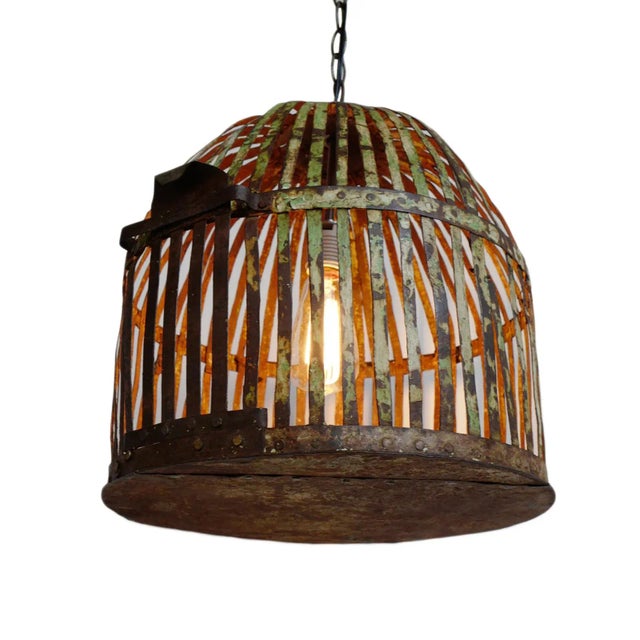 2020s Industrial Rustic Iron Cage Pendant Light For Sale - Image 5 of 7