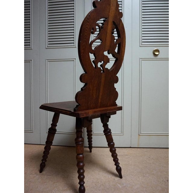 19th Century Swiss Black Forest Hand Carved Oak Side Chair with Standing Lion For Sale - Image 12 of 15