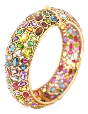 Bochic "Capri" Vintage Ruby & Emerald Multi Gem Bangle Set In 18K Gold & Silver