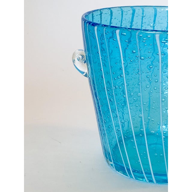 Vintage Venini Murano Style Blue Bubble Glass Wine Cooler Ice Buckets Italy 1970, a Pair For Sale - Image 10 of 12