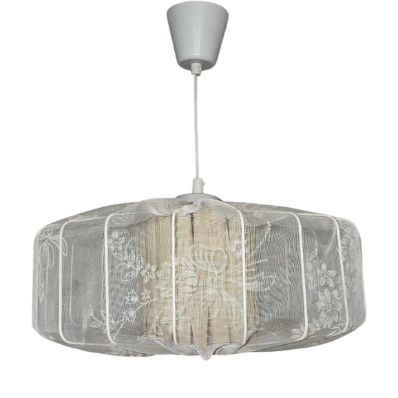 Swedish Modern Fabric Pendant Light with Metal Frame, 1940s For Sale