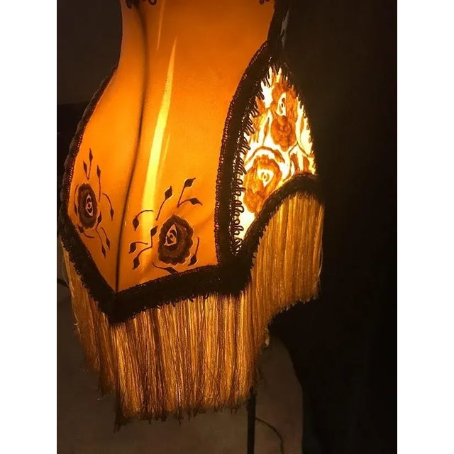 Brown 1920's Victorian Style Cast Iron Bridge Arm Floor Lamp With Ornate Golden Shade For Sale - Image 8 of 12