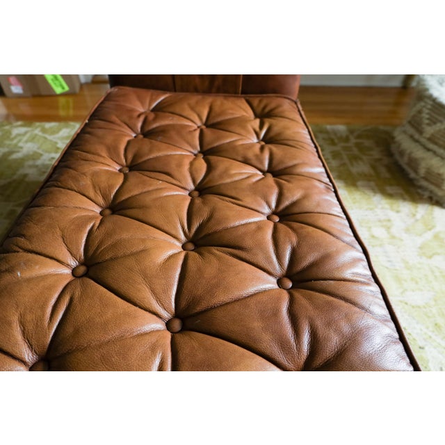 Traditional Late 20th Century Traditional Tufted Chesterfield "Austin Brown" Leather Rolled-Arm Bench For Sale - Image 3 of 9