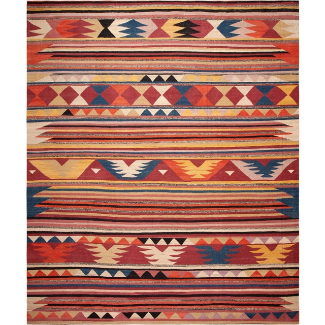 Gorgeous Large Colorful Geometric Modern Kilim Rug, Country of Origin: Central Asia, Circa Date: Modern