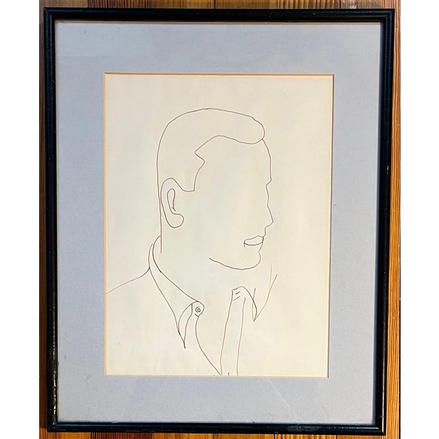 Black 1970's Mid-Century Modern American Continuous Line Drawing - Portrait of a Man For Sale - Image 8 of 8