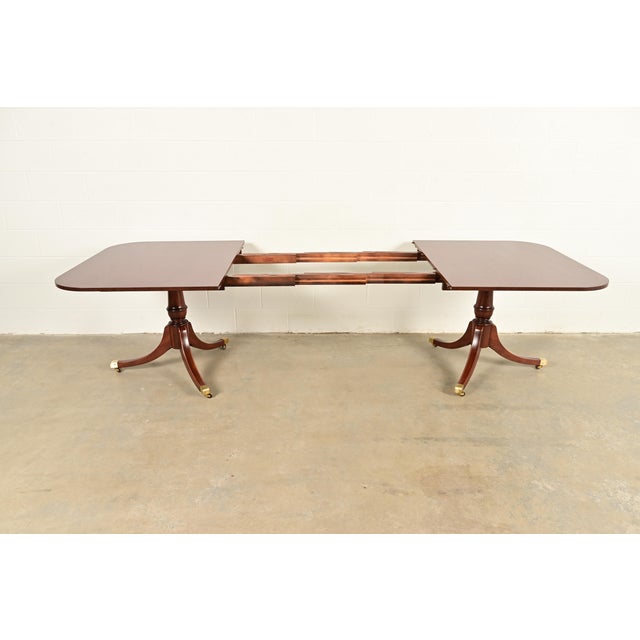 Baker Furniture Style Georgian Mahogany Double Pedestal Extension Dining Table, Newly Refinished For Sale In South Bend - Image 6 of 14