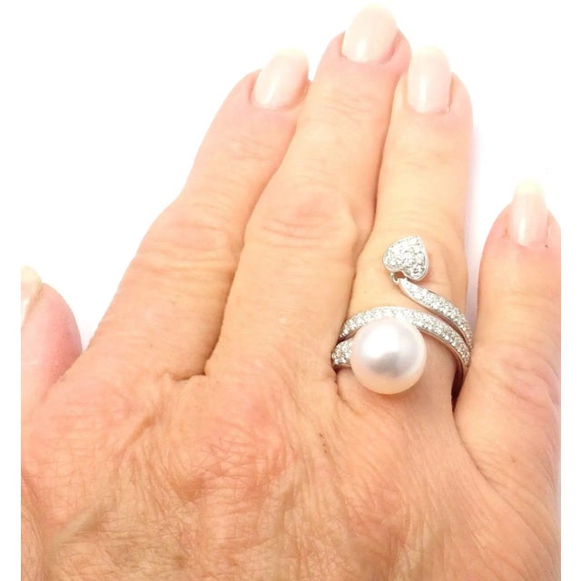 Mikimoto 18k White Gold Diamond South Sea Pearl Heart Ring Cert. For Sale - Image 10 of 10