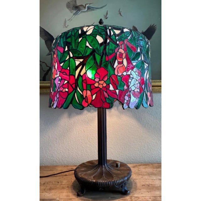 Unique Art Glass & Metal Company Tiffany Studios Style Morning Glory Leaded Glass Table Lamp, Circa 1915 For Sale - Image 15 of 18
