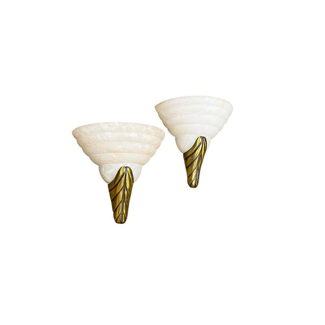 Natural white Alabaster wall lights, period 1970-1980, made in Spain. Stylish and attractive with natural veining and...
