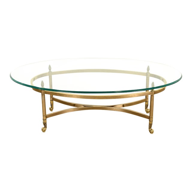LaBarge Hollywood Regency Brass and Glass Cocktail Table, Circa 1960s For Sale