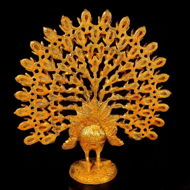 Vintage Gilt Metal Peacock Figurine With Faux Pearls & Green Stones - 345g For Sale - Image 4 of 9
