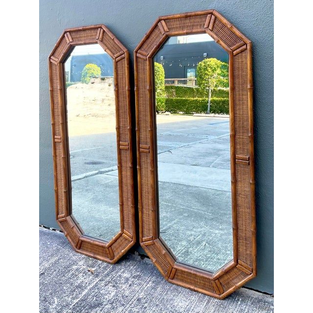 Vintage Octagon Faux Bamboo Mirrors - A Pair For Sale - Image 11 of 12