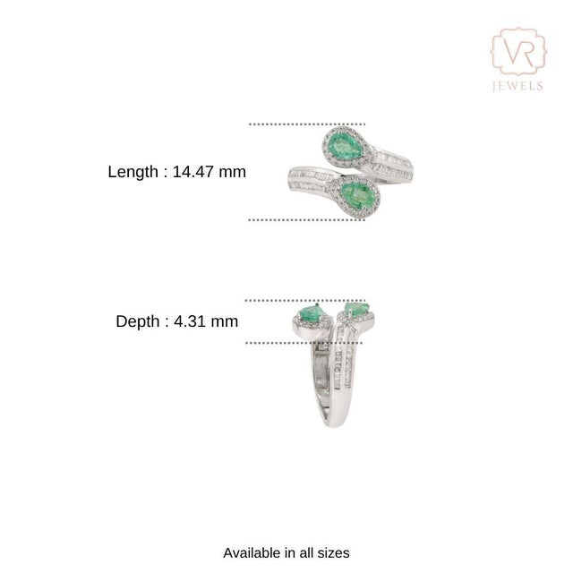 Contemporary Emerald Diamond Cluster Bypass Ring in 14k Gold Size 4 For Sale - Image 11 of 17
