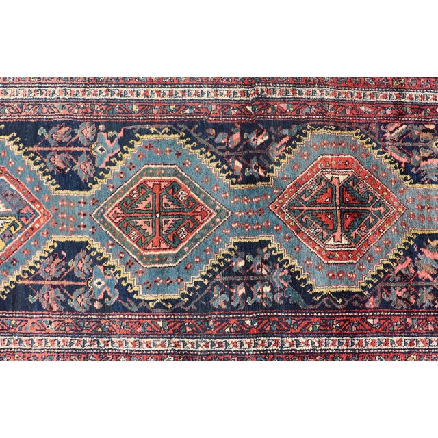 Antique Hand Knotted Hamadan Runner With Tribal Medallion Design in Jewel Tones** For Sale - Image 9 of 12