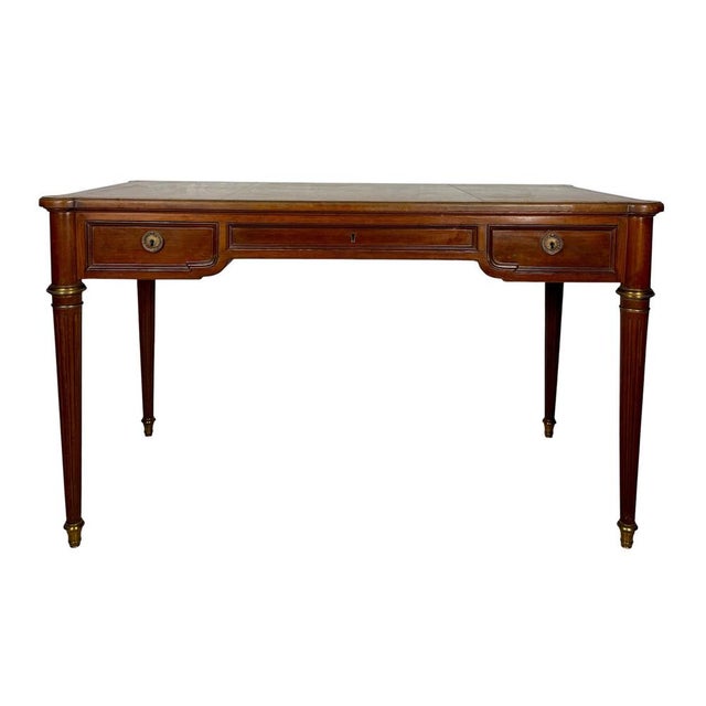 Vintage Writing Desk with Brass Details and Three Drawers, 1920 For Sale - Image 16 of 16