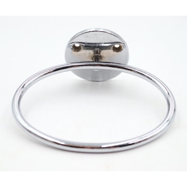 Vintage surface mount bathroom hand towel ring made of brass with a chrome finish. The original mounting screws are not...