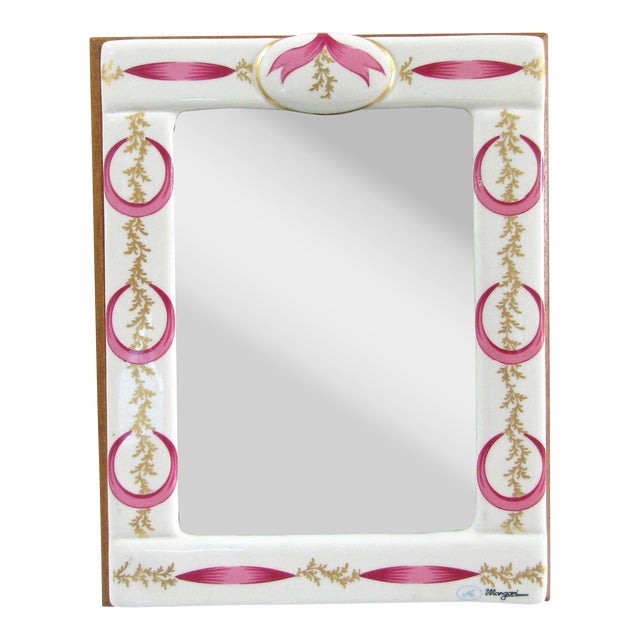 Mangani Italy Magenta and White Porcelain Frame For Sale
