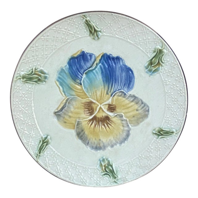 French Majolica Pansy Plate Circa 1880 For Sale