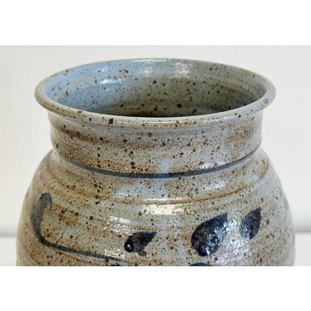 Blue Vintage Studio Pottery Vase Vessel With Floral Detail For Sale - Image 8 of 11
