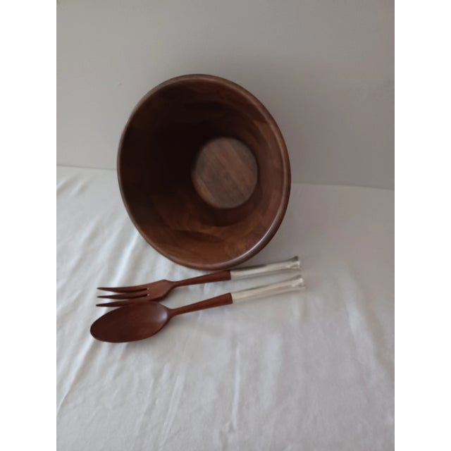 Mid 20th Century Mid-Century Modern Vintage Wood & Gorham Sterling Silver Salad Serving Set- 3 Pieces For Sale - Image 5 of 7