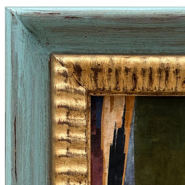 Various Artists Contemporary Abstract Oil Painting in Vintage Blue Frame For Sale - Image 4 of 6