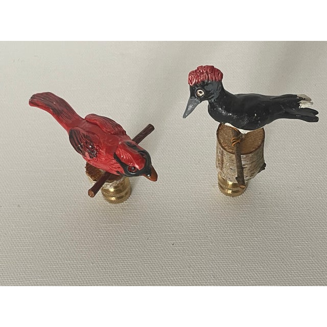 Contemporary 1970s Artisan Bitds Figurines as Lamp Finials Pair For Sale - Image 3 of 5