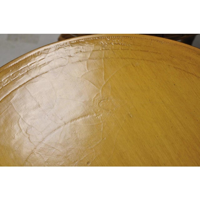 Vintage Italian Regency Round Leather Top Greek Key Carved Side Tables - A Pair For Sale - Image 11 of 15
