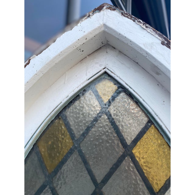 1900 - 1909 Arched Cathedral Spanish Tudor Style Leaded Glass Window For Sale - Image 5 of 10