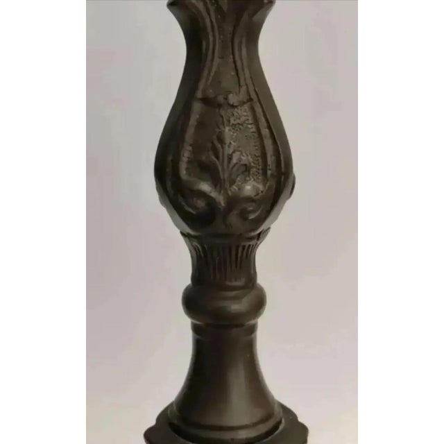 Vintage Bronze Altar Style Candle Holders- A Pair For Sale - Image 4 of 9