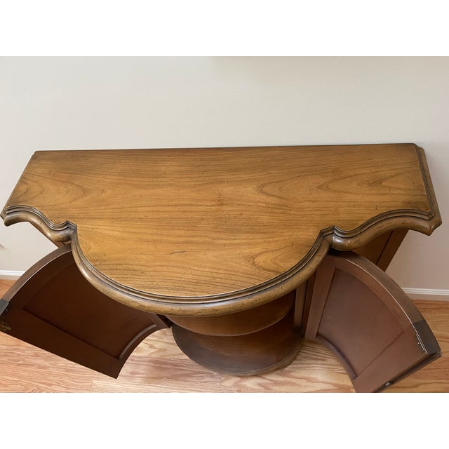 1960s Vintage Baker Furniture Walnut Wood Demilune Console or Bar Cabinet For Sale - Image 5 of 8
