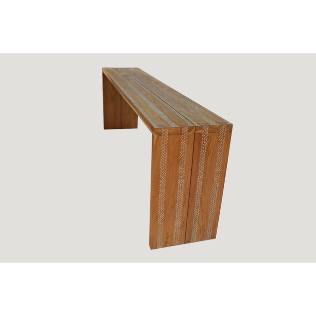 Contemporary Andrianna Shamaris Shell Inlay Teak Wood Console For Sale - Image 3 of 5