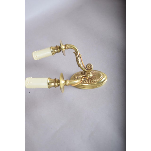 Gold Vintage French Empire Hollywood Regency Style Brass Double Arm Wall Sconces, 1940s, Set of 2 For Sale - Image 8 of 16