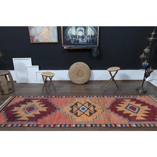 1970s Vintage Turkish Oushak Handmade Wool Cotton Pink Runner Rug For Sale - Image 4 of 11