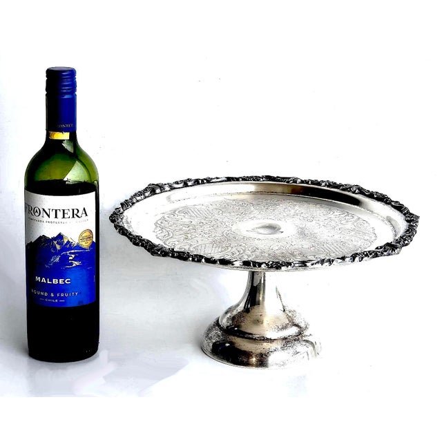 1940s Vintage Silver Plated Pedestal Cake Stand by Sheridan Silver For Sale - Image 5 of 14