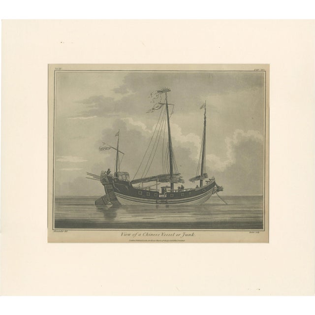 View of Chinese Junk Antique Maritime Engraving, 1802, Paper For Sale