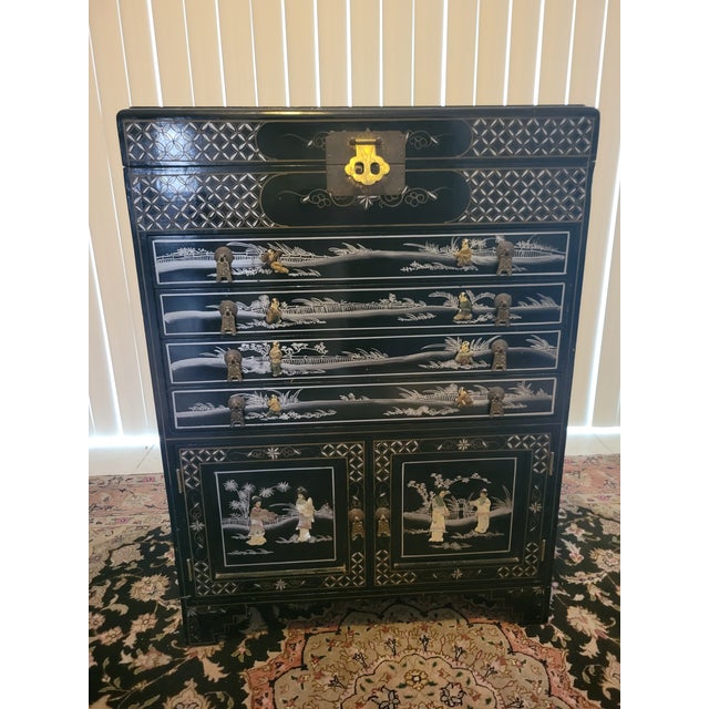 Mid 20th Century Black Lacquer Asian Cabinet For Sale In Dallas - Image 6 of 12
