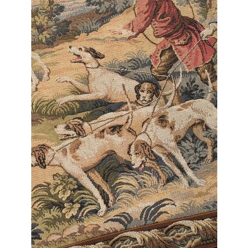 Vintage French Aubusson Style Jacquard Tapestry Hunting with Hounds, 1970s For Sale - Image 11 of 18