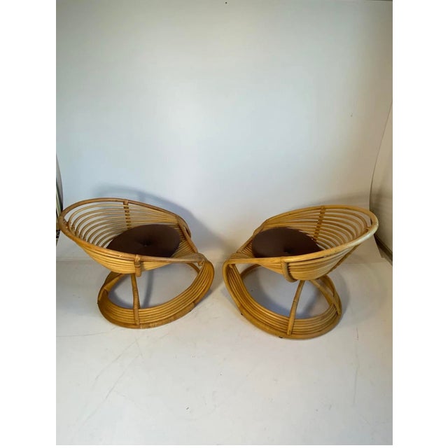 Curved Bamboo Rattan Pretzel Swirl Armchair, 1980s, Set of 2 For Sale - Image 6 of 8