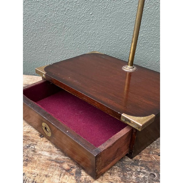 Vintage Brass and Wood Campaign Vanity Mirror For Sale In West Palm - Image 6 of 12