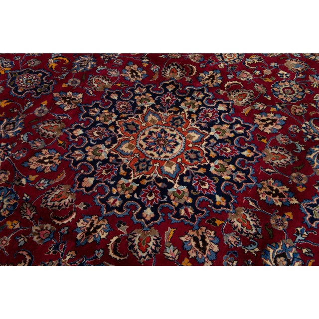 Red Vintage Mashad Persian Wool Rug in Red With Rossette Motif For Sale - Image 8 of 8