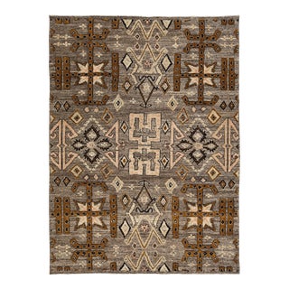 Gray Modern Tulu Plush Wool Area Rug Tribal African-Inspired Geometric Motif For Sale