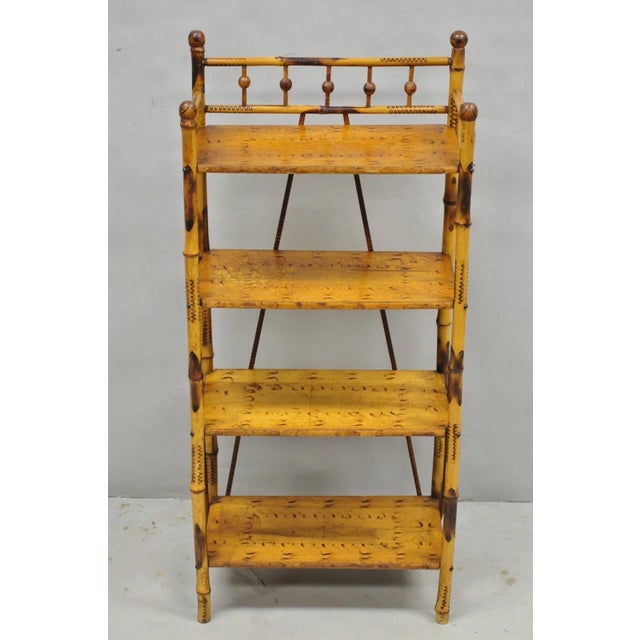 Victorian Antique English Victorian Burnt Bamboo Stick & Ball Small Bookcase Curio Shelf For Sale - Image 3 of 16