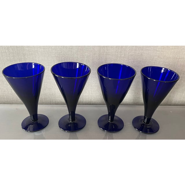 Antique Early 19th Century English George III Blue Cobalt Wine Glasses - Set of 4 For Sale - Image 11 of 18