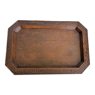 Vintage Mid Century Modern Faux Bois Greek Key Serving Tray For Sale