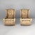 Italian mid-century modern armchairs in wood and fabric, 1950s Pair of fabric armchairs with a floral motif. They feature...